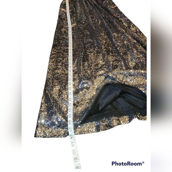 Kate Kasin Silver Black Sequin Bridesmaid Sleeveless Maxi Evening Prom Dress 2 - Picture 11 of 15